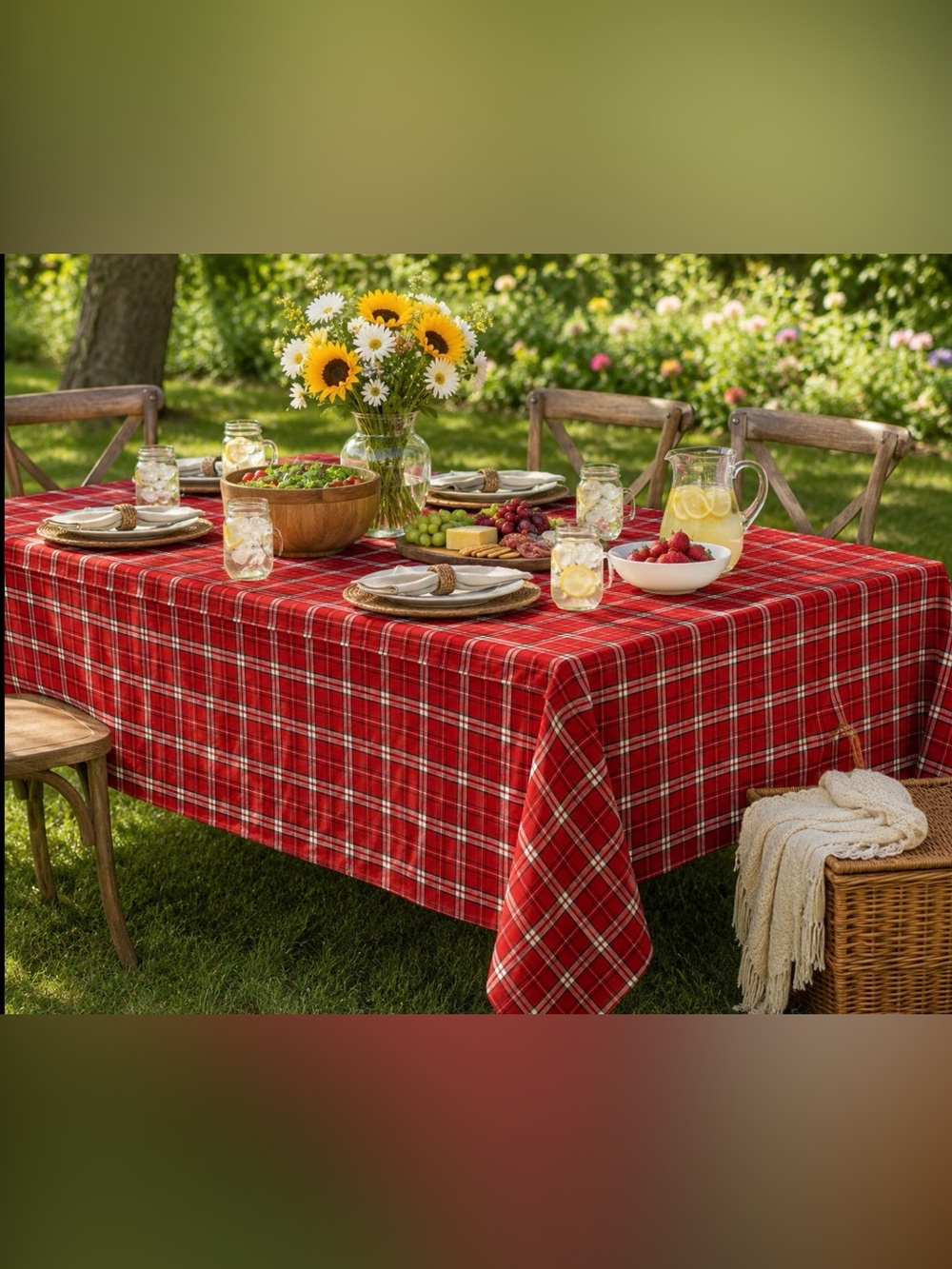 Red Plaid Tablecloth 52 x 70” New Unused